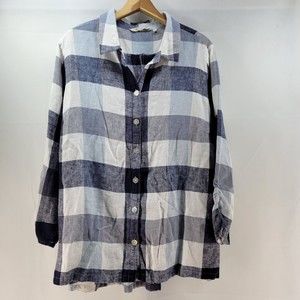 Soft Surroundings Carreaux Shirt Tunic Linen Blend Plaid 3/4 Sleeve Zip Back 2X